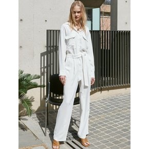 OU601 (SET) pocket loosy blouse+loosy long slacks (off white)