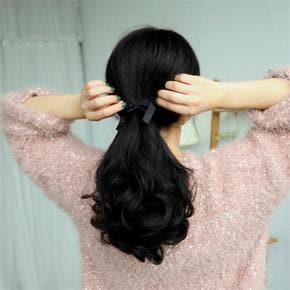 리본 웨이브 포니테일 가발 2p 여자 묶음머리가발 (S8924240)