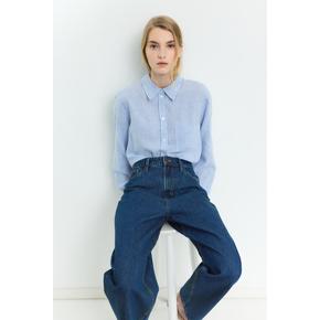 리넨 블렌드 셔츠 블루/화이트 스트라이프 1213682012
