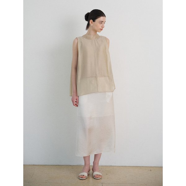 Glossy banding skirt_Ivory