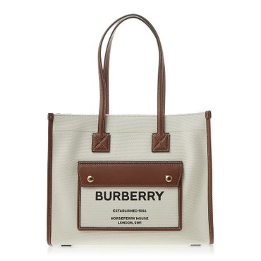 버버리 여성 스몰 투톤 캔버스 레더 프레야 8044138 LL SM POCKET DTL TOTE LL6 A1395