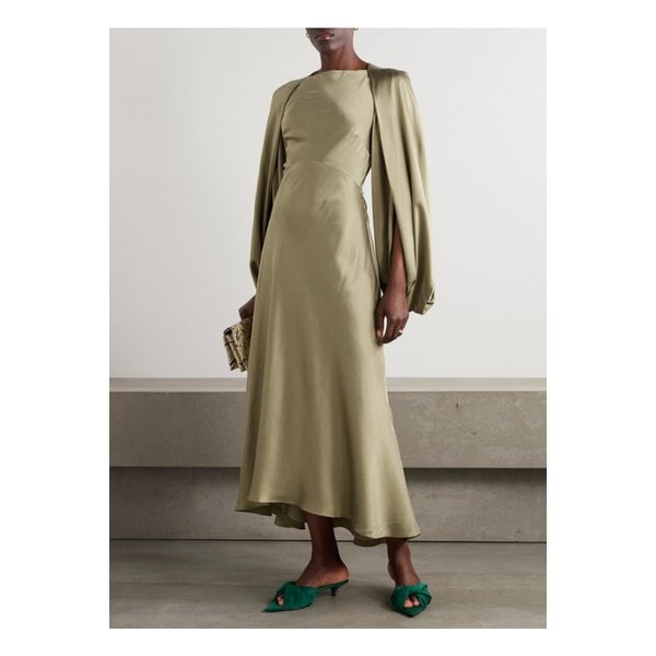록산다 코다 드레이프 케이프 이펙트 실크 새틴 맥시 드레스 세이지 그린 46376663162891516