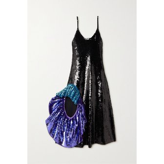로에베 Ruffled Sequined Wool Midi Dress 블랙 33258524072923397