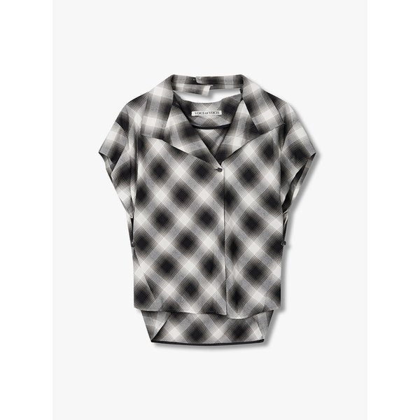 체크 레이온 블라우스_블랙 7116260401