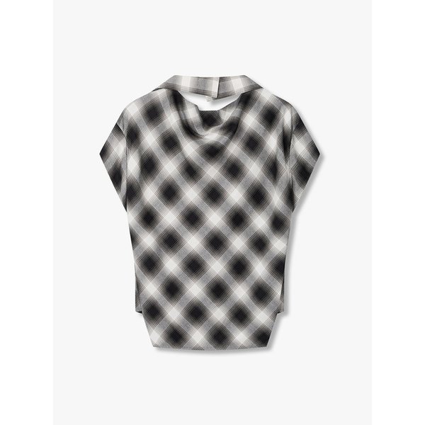 체크 레이온 블라우스_블랙 7116260401