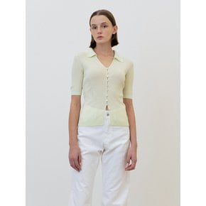 ribbed collar linen blend cardigan (lime)