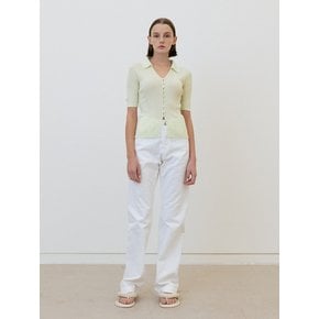 ribbed collar linen blend cardigan (lime)