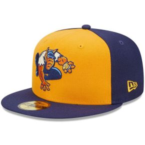 4872881 New Era Mens Gold/Navy Montgomery Biscuits Marvel x Minor League 59FIFTY Fitted Ha