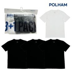 [폴햄] 베이직 라운드 반팔 기본 면 무지 티셔츠 3+1팩