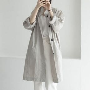 여성 봄 간절기 하이넥 싱글 트레치 코트 봄바바리 오버핏 바스락소재_P389676230