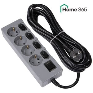 Home365 홈365 국산 개별멀티탭 4구 5m 그레이 블랙 / 16A 콘센트 멀티콘센트