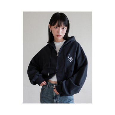 Lossy Big Logo Crop Hood Zip-up Navy