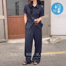 엘루안 루즈핏 반팔셔츠+뒷밴딩 핀턱 와이드슬랙스set  P000CQFZ
