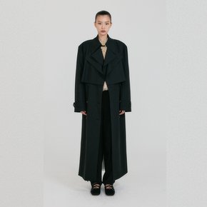 EENK ZEIDA Wide Collar Layered Coat - Black