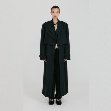 EENK ZEIDA Wide Collar Layered Coat - Black
