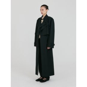 ZEIDA Wide Collar Layered Coat - Black