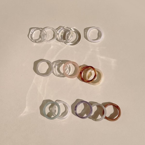 [옷자락] 여자 심플 마블링 웨이브 아크릴 5set 반지
