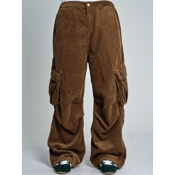 Corduroy Parachute Cargo Half-Banding Pants_Brown
