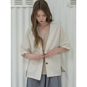 Linen Short Sleeve Cardigan Jacket - OATMEAL