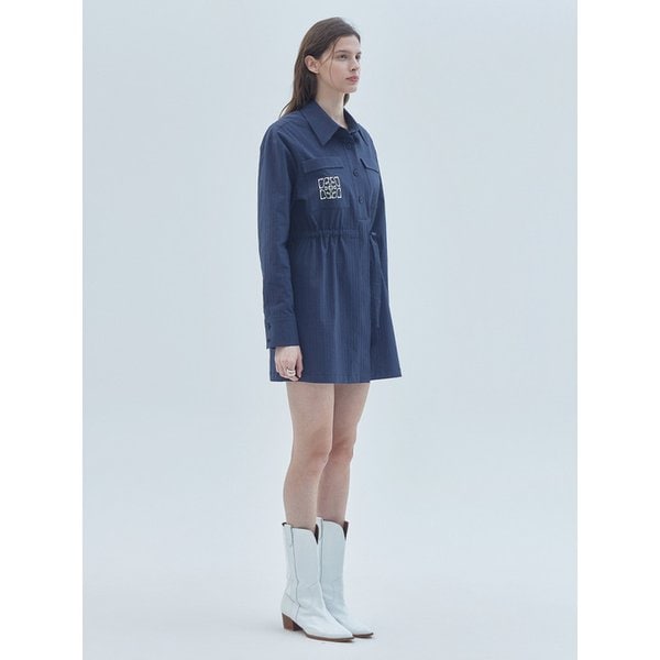 시그니쳐 심볼 자수 미니 원피스 네이비