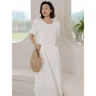 랭썬 puff sleeve flare long dress_white