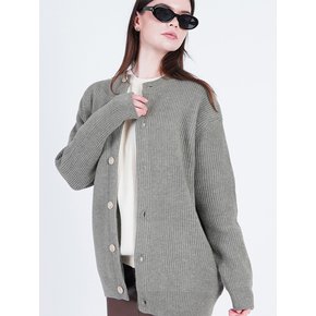 Hazzy Wool Round-neck Cardigan (Olive)