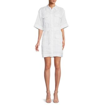 이스퀘어 3404222 Equipment Oriel belt 벨트ed Linen Mini Shirtdress - BRIGHT WHITE