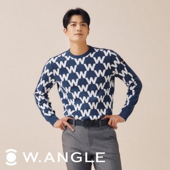 와이드앵글 22년 FW 남성 WL 모노그램 라운드 니트 스웨터 티셔츠 WMU22K03 블랙(Z1)