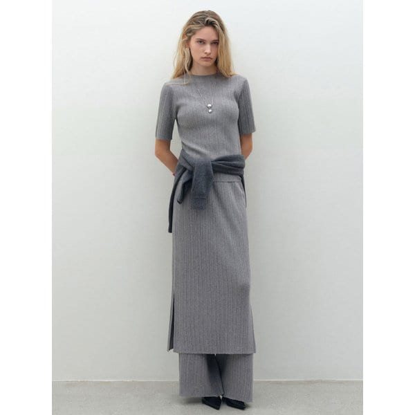 플리츠 골지 니트 스커트_그레이