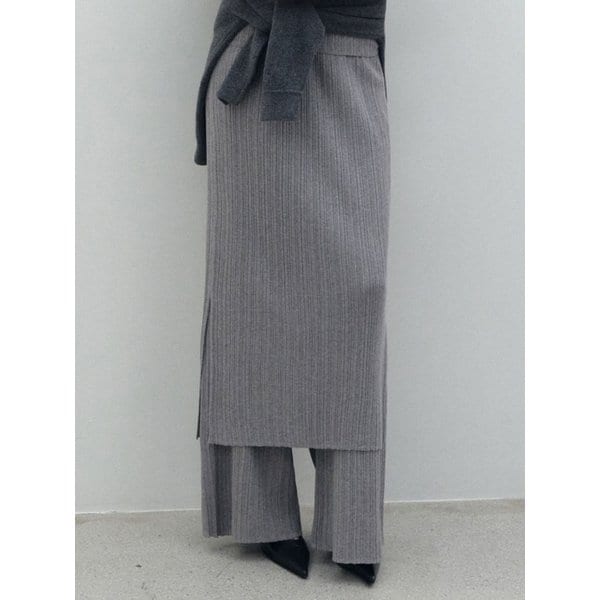 플리츠 골지 니트 스커트_그레이