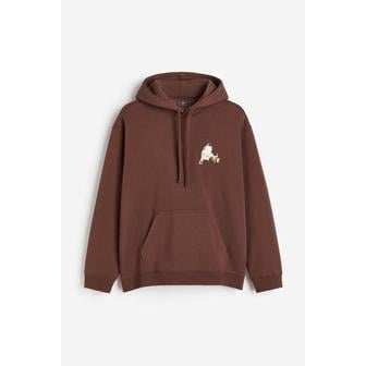 H&M 루즈핏 프린트 후디 브라운/새 1019679069