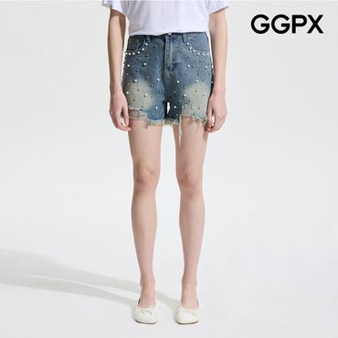 GGPX 진주 데미지 숏 데님 팬츠 (GP4PT023F)