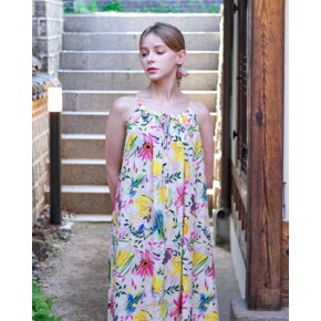 Watercolor flower shirring dress