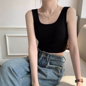 여자 검정색 크롭나시 기본 이너용 여름 휴가룩 20대
