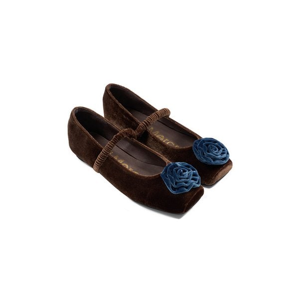 [단독]MARYJANE FLAT ROSE VELVET_BROWN BLUE