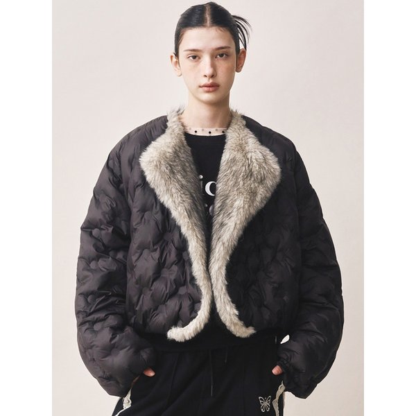 DOT FUR SHAWL VOLUME PUFFER PADDING_BLACK