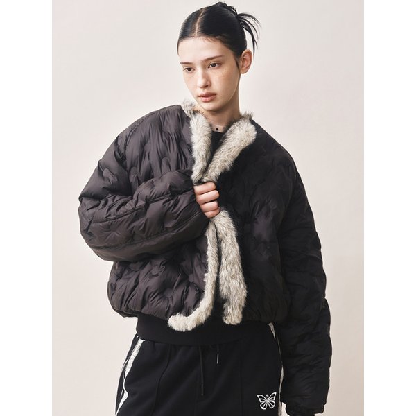 DOT FUR SHAWL VOLUME PUFFER PADDING_BLACK