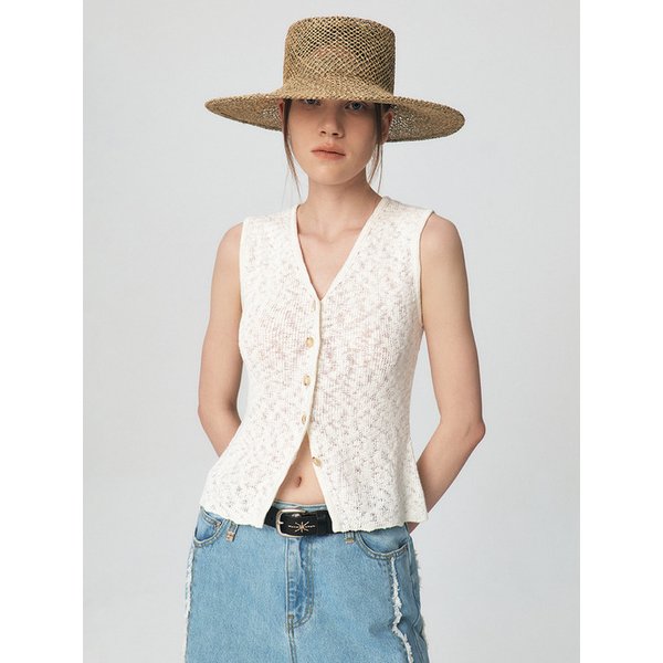 Fitted Button Knitted Vest, Ivory
