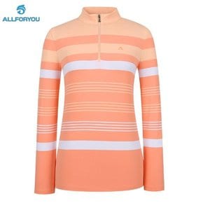 [[여성] ] high neck striped t-shirt-CORAL