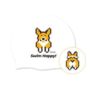 PSC-03 디자인 실리콘 수영모 픽셀코기 화이트