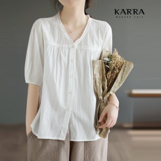 카라 KARRA (77까지)레이스브이넥5부블라우스_A3F0142