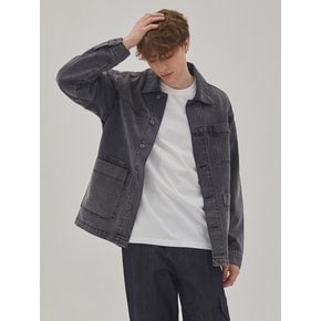 DENIM SQUARE POCKET WORK JACKET GRAY BLACK