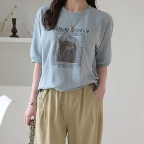 디마 루즈핏 캐주얼 프린팅 얇은 쭈리 면 반팔 맨투맨 티셔츠 봄 여름 가을