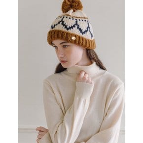 Pattern Knit Beanie - Brown