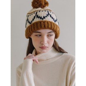 Pattern Knit Beanie - Brown