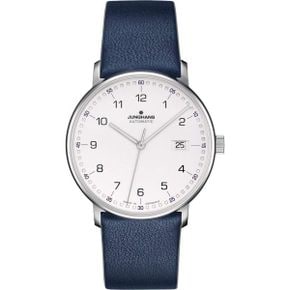 일본 융한스 막스빌 시계 1818763 Junghans 폼 A 자동 날짜 매트 실버 다이얼 블루 가죽 스트랩