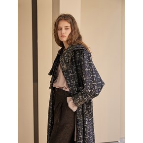 Double Wide Collared Loose Fit Jacquard Trench Coat