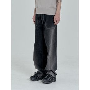 Curved Stitch Denim Pants (Washed Black)