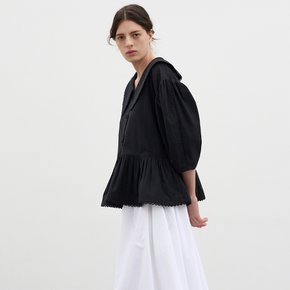 CAPE COLLOR SHIRRING BLOUSE_BLACK