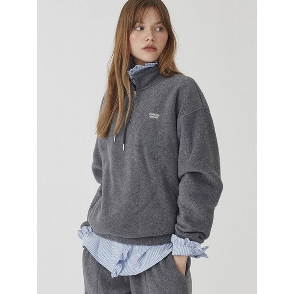 Soft Cloud Fleece Half Zipup Sweatshirt_CHARCOAL